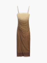 Cappuccino-farbenes, langes Netzkleid mit Reißverschluss und Ombre-Muster